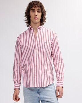 striped regular fit shirt with patch pocket