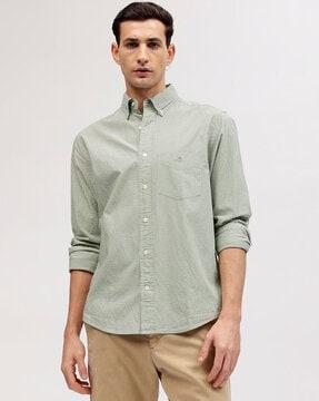 striped regular fit shirt with patch pocket