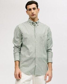 striped regular fit shirt with patch pocket