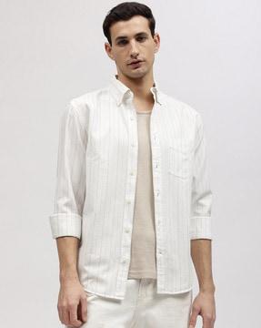 striped regular fit shirt with patch pocket