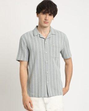 striped regular fit shirt with patch pocket