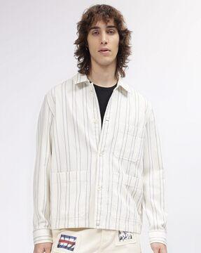 striped regular fit shirt with patch pockets