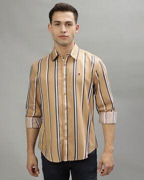 striped regular fit shirt with spread collar