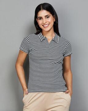 striped regular fit top with collar neck