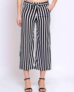 striped relaxed fit ankle length palazzos