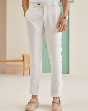 striped relaxed fit flat-front chinos