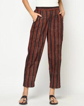 striped relaxed fit flat-front trousers