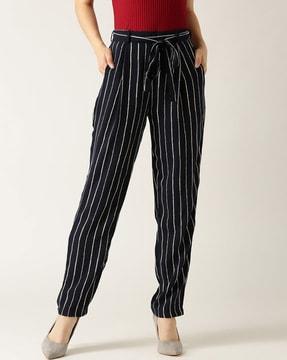 striped relaxed fit pleat-front pants