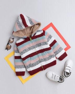 striped reversible zip-front hoodie