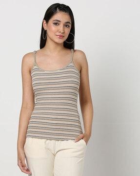striped ribbed scoop-neck camisole