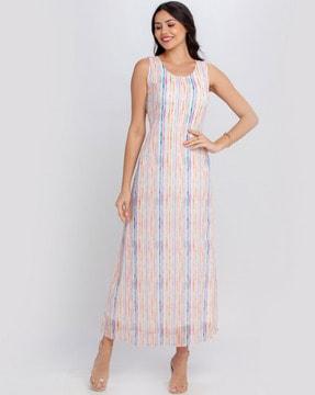 striped round-neck a-line dress