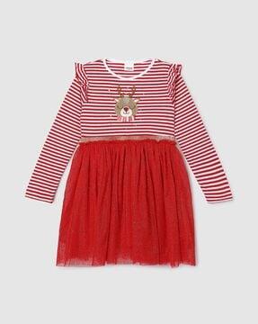 striped round-neck a-line dress