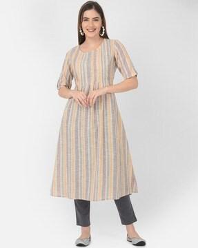 striped round-neck a-line kurta