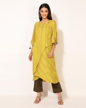 striped round-neck a-line kurta