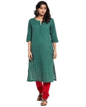 striped round-neck a-line kurta