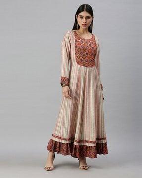 striped round-neck anarkali kurta