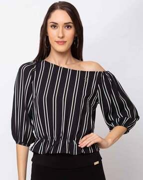 striped round-neck blouson top