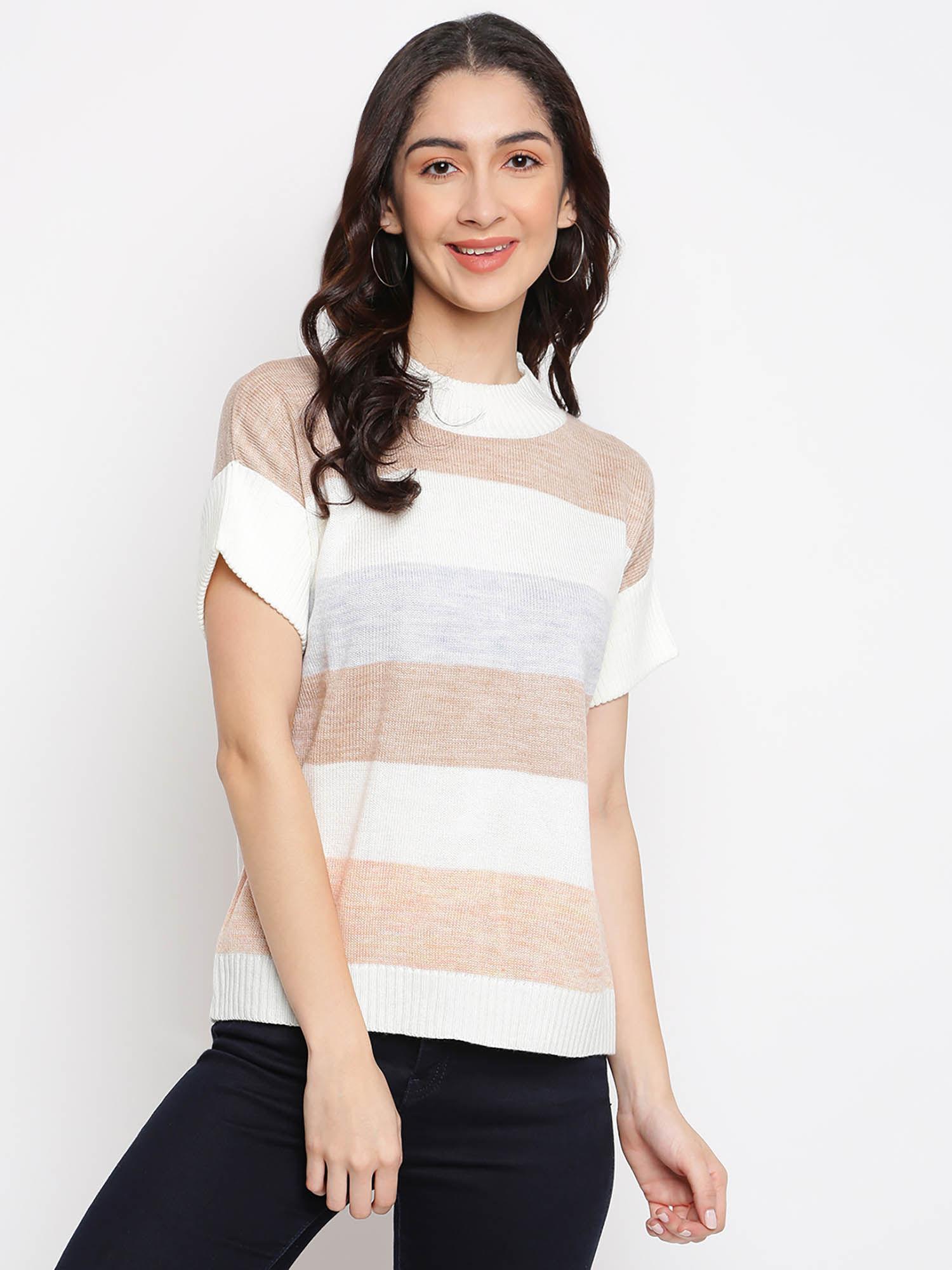 striped round neck casual women sweater