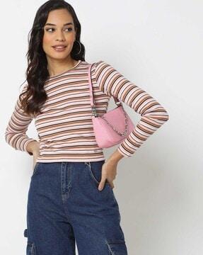 striped round-neck fitted t-shirt