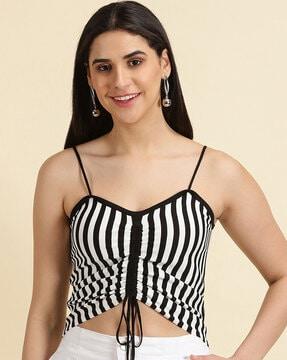 striped round-neck fitted top