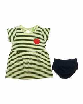 striped round-neck frock with bloomer