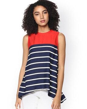 striped round-neck high-low top