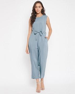 striped round-neck jumpsuit