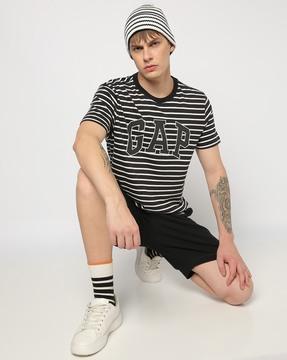 striped round-neck logo print t-shirt