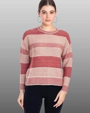 striped round-neck pullover sweater