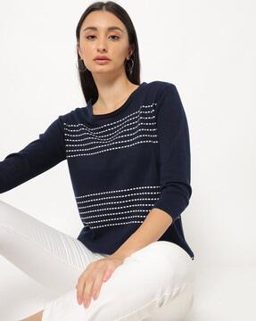 striped round-neck pullover