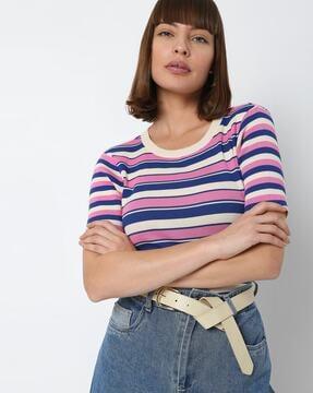 striped round-neck pullover