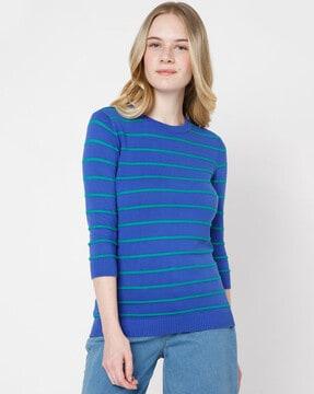 striped round-neck pullover