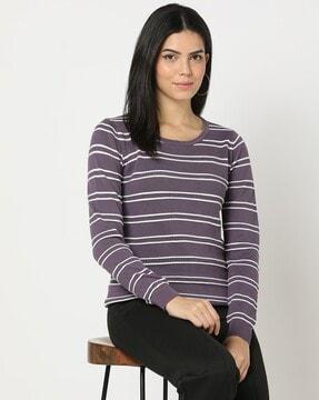 striped round-neck pullover