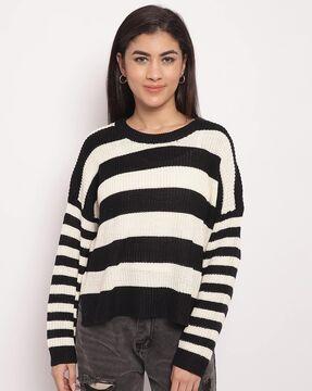 striped round-neck pullover