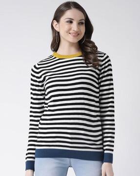 striped round neck pullover