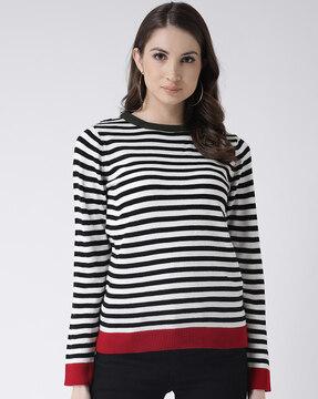 striped round-neck pullover