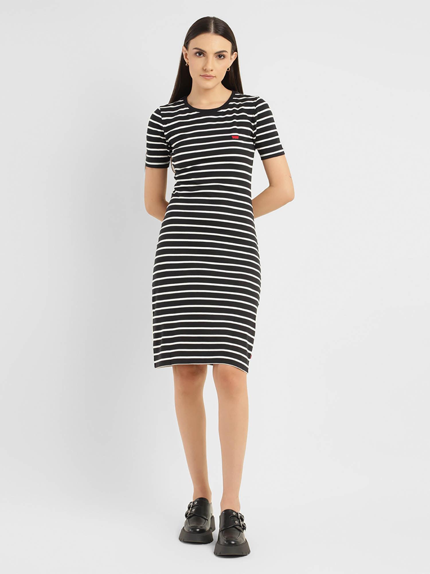 striped round-neck pure cotton sheath dress