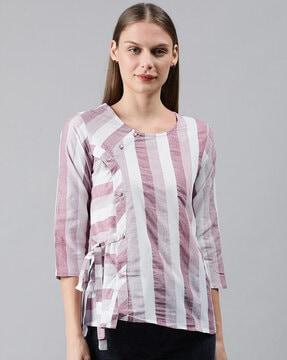striped round neck relaxed fit top