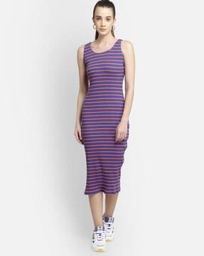 striped round-neck sheath dress