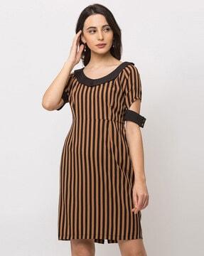 striped round-neck sheath dress