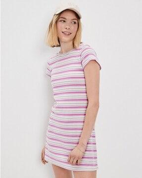 striped round-neck shift dress