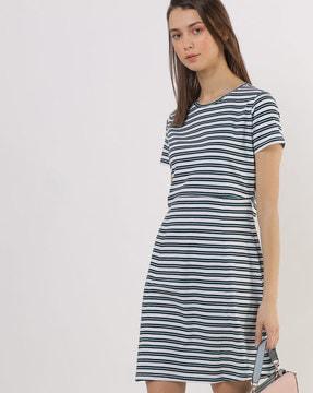 striped round-neck skater dress