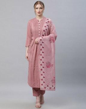 striped round-neck straight kurta set