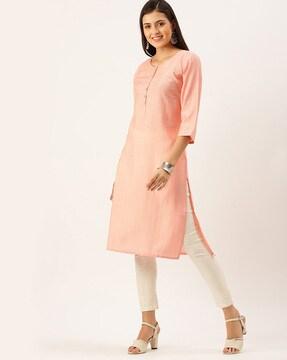 striped round-neck straight kurta