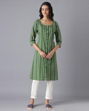 striped round-neck straight kurta