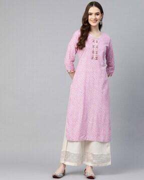 striped round-neck straight kurta