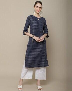 striped round-neck straight kurta