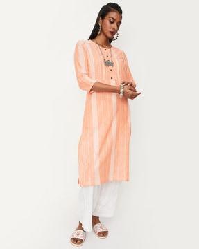 striped round-neck straight kurta