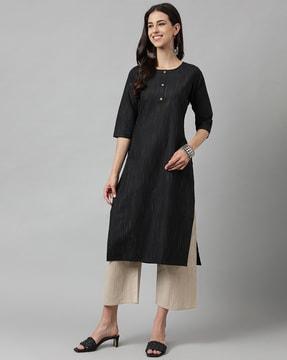 striped round-neck straight kurta