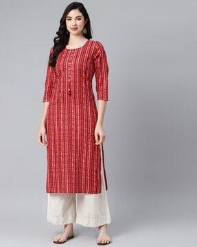 striped round-neck straight kurta